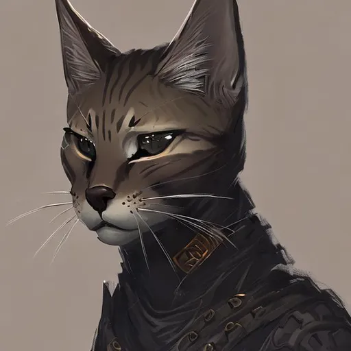 Prompt: A portrait of a female tabaxi wearing black clothes