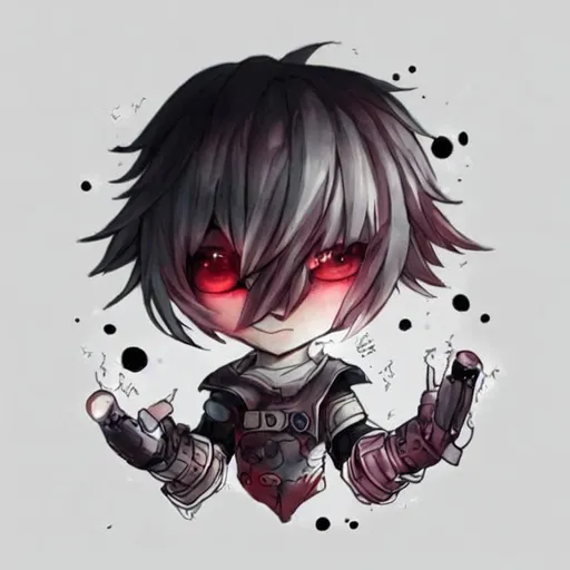 Prompt: one person in the galaxy has a face that is half red-eyed and half full of darkness  chibi man