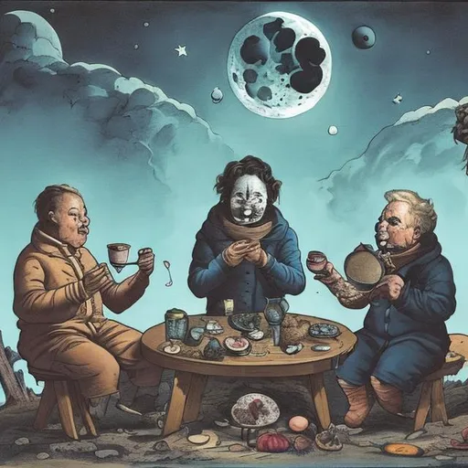 Prompt: People eating the moon.