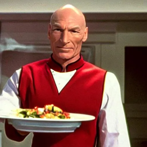 Prompt: captain Picard as a celebrity chef

