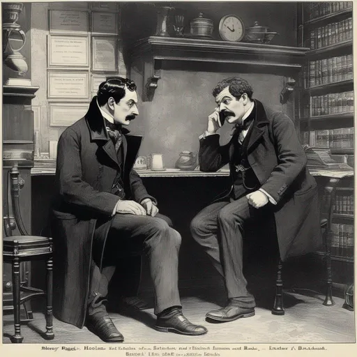 Prompt: Sidney Paget illustration of Sherlock Holmes and Edmund Blackadder at 221B Baker St. from the July 1893 edition of The Strand