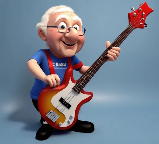 Prompt: Dad noël play guitare bass,4strings,with name is the guitare bass Kenedie