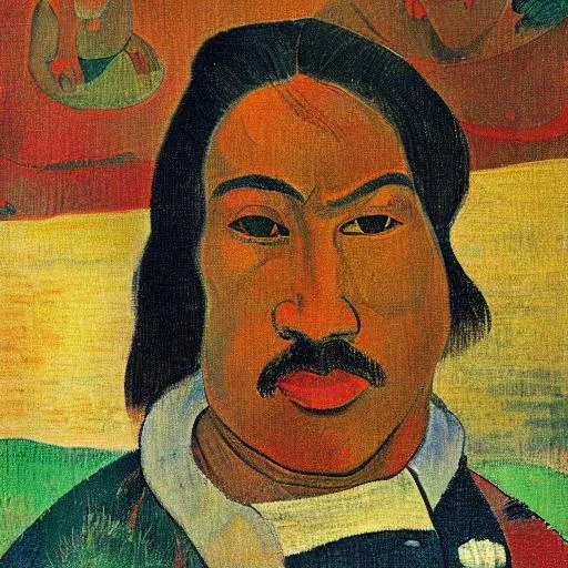 Prompt: A simple portrait of man based on Gauguin paintings
