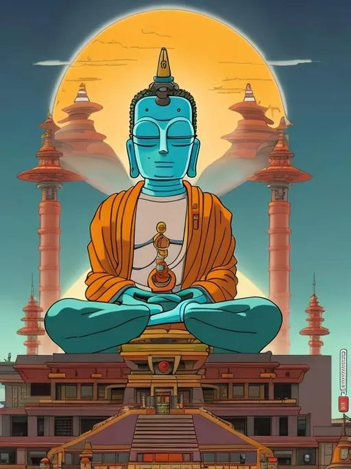 Prompt: Bender futurama buddist temple 