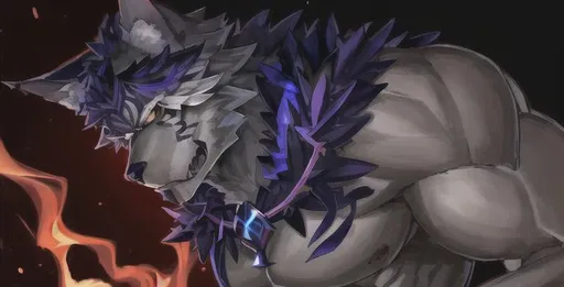 Prompt: Man, fate grand order, wolf, furry, humanoid, muscular