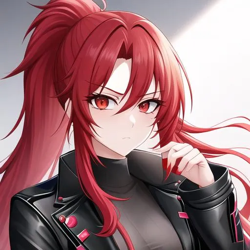 Prompt: Amy. 1female. She has long red hair pulled back into a ponytail. She is a cyberpunk CEO. She is wearing casual but well-tailored clothes. Adam Manyoki, sots art, official art, a character portrait. Sadistic look in her eyes