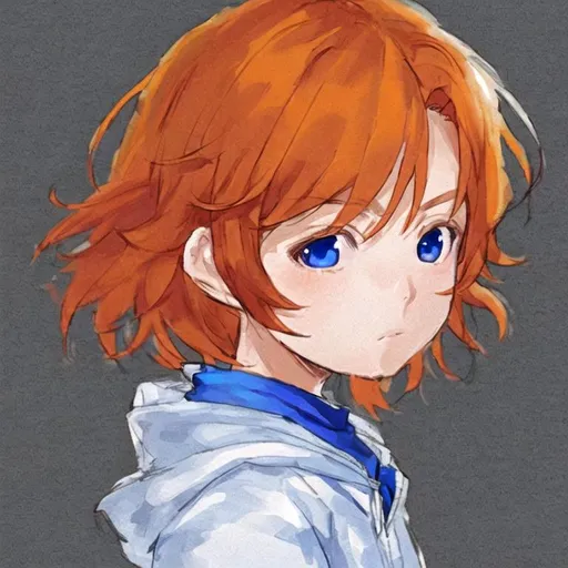 Prompt: Boy named kimiko Aoki, has orange hair, blue eyes