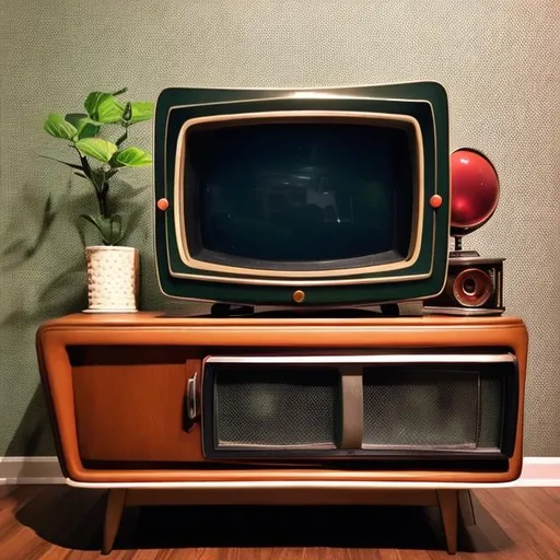 Prompt: A 1950s television placed in a retro style lounge