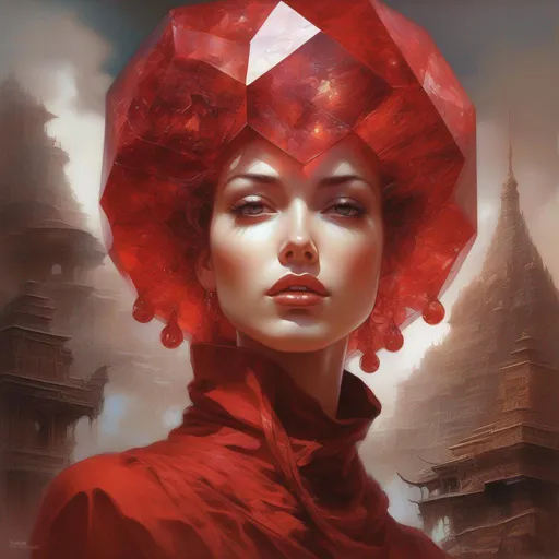 Prompt: ""Giant Red crystal ruby titan made entirely out of a gemstones" in the sytle of Luis Royo, artwork By Joe Fenton, Alejandro Burdisio, Greg Tocchini, Jean Baptiste Monge : highly detailed : hyperrealistic : Splash art : volumetric lighting : Portrait in colors""""