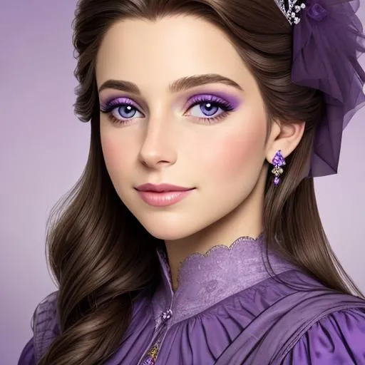 Prompt: European princess wearing purple, facial closeup