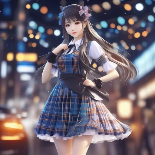 Prompt: 3d anime woman and beautiful pretty art 4k full HD plaid dress
