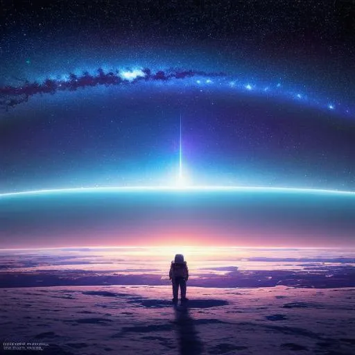 Prompt: A lone astronaut gazes out at the vastness of space from his shuttle, The Earth vividly displayed in the background. He contemplates the beauty of the silent planet, a blue oasis amidst a sea of darkness. The stars twinkle and the ship hums softly, a peaceful moment of serenity in the vast emptiness. ((High resolution, realistic, sci-fi, stunning colors))