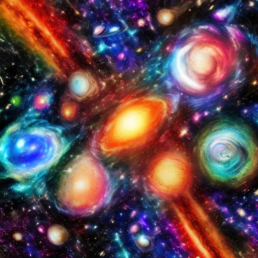 Prompt: The Universe in 4 different dimensions abstract 