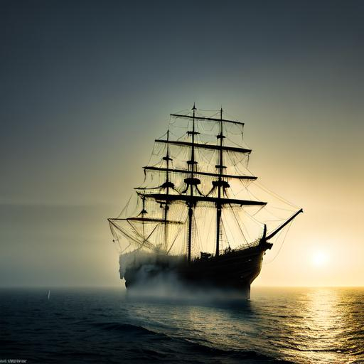 Photorealistic photo of a mysterious ghostship at se... | OpenArt