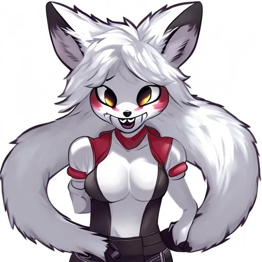 Prompt: Mangle fox white furry girl cute art