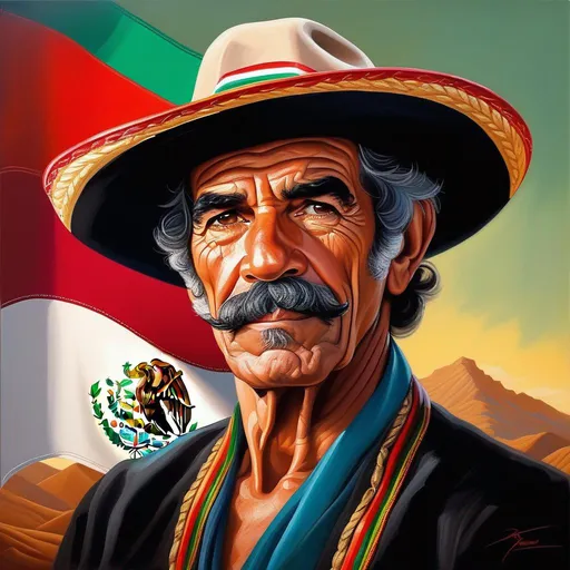 Prompt: Don Ramon gigachad, Mexican flag, cartoony style, extremely detailed painting by Greg Rutkowski and by Henry Justice Ford and by Steve Henderson 