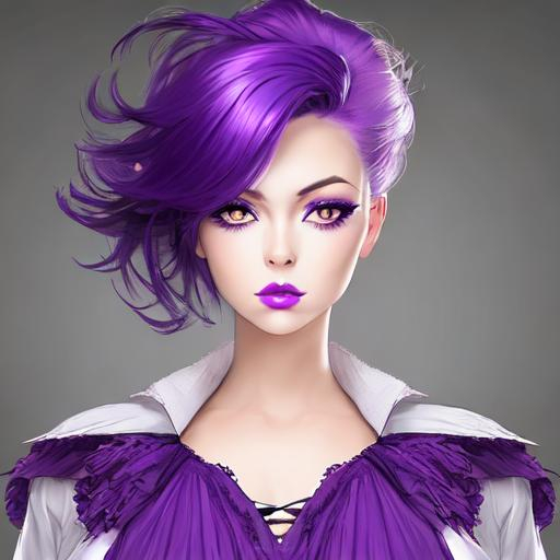 Beautiful woman portrait big purple hair, eyes and l... OpenArt