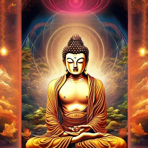 Prompt: buddhavista enlightened animation wandering  path journey king observation mushin frequency energy vibration awakened