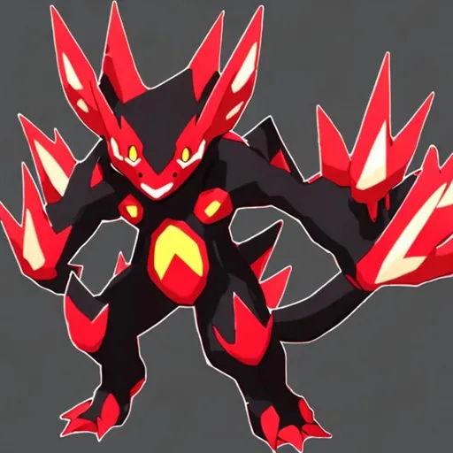 Prompt: fakemon haxorus black, red