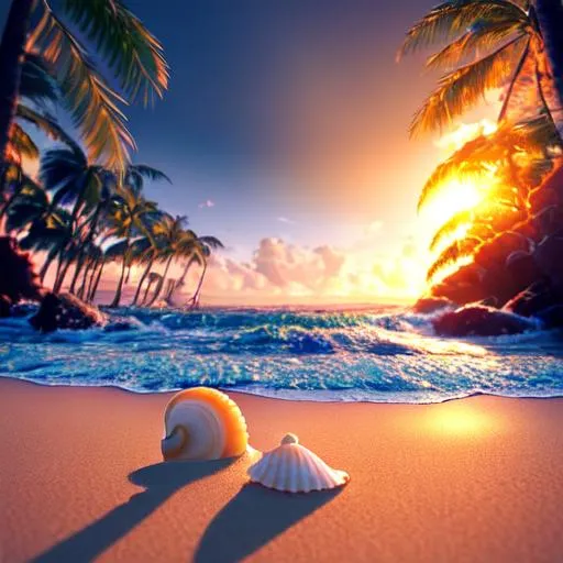 Prompt: many many many seashells on sand beach, sand, waves, ocean, soft dramatic lighting,
light shafts, radiant, ultra high quality octane render, daytime forest background, bokeh, hypermaximalist, vibrant sunset