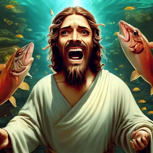 Prompt: actual photo of jesus piranha, surprise me