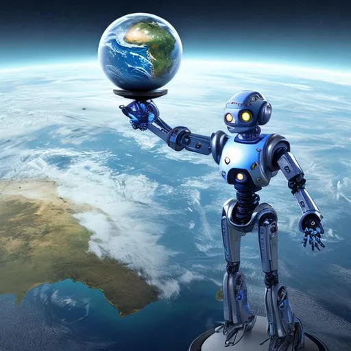Premium Photo  A robot with a planet in the background