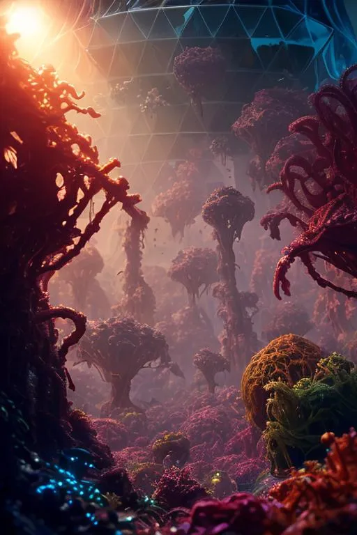 Prompt: a tiny alien world with cities and beings inside a big geometric polyhedric transparent polymer terrerium, direct light, cinematic lighting, vivid colors, ultra realistic, sharp focus, sharp traces, sharp lines, scifi atmosphere, centered, volumetric lighting, museum vitrine, 8k, octane render, ultra realistic