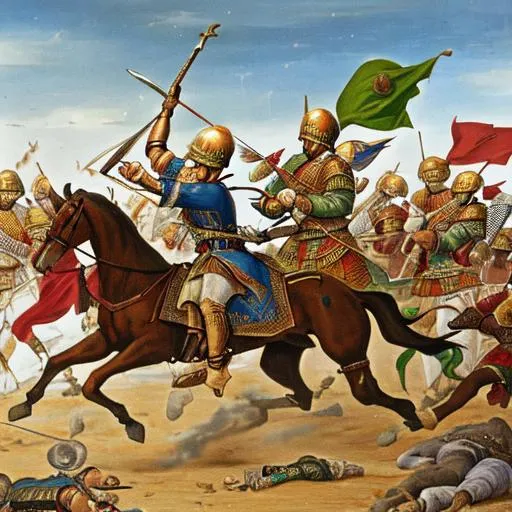 Prompt: Battle of Rostam and Esfandiyār 