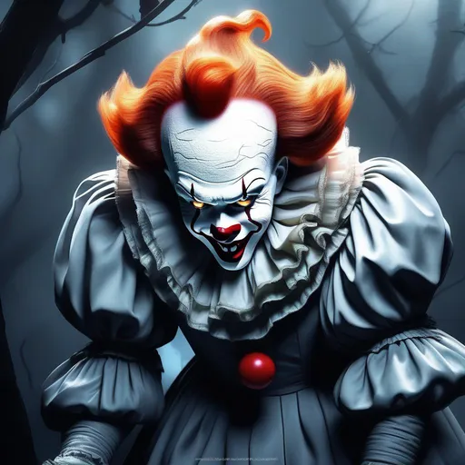 Prompt: Best Quality, hyper detailed, hyper artistic, hyper futuristic, hyper realistic, hyper unique, hyper unseen of too colored laughing IT Pennywise ((Bill Skarsgård)), spooky, halloween, scary, fantasy, mystical, mist, scary, fantasy, featured on artstation, 8k