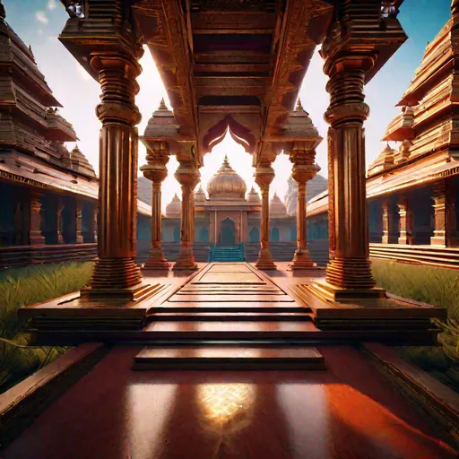 Prompt: Mystical India, front view, {mandir}, {ashram}, {Hindu Temples}, cultural design, high quality, high resolution, Sci-Fi concept, Futuristic design, UHD 1024 K, Octane 3D, HDR, Behance Cinema4D, CryEngine, Unreal Engine 5, ArtStation, depth increase, wide-angle view, clarity, harmony, balance, order, proportions, rhythm, symmetry, volumetric lighting, vray, intricate details of background.