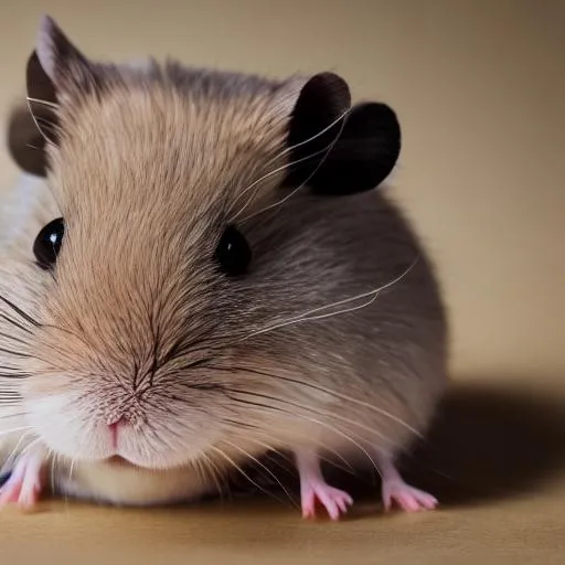 Prompt: photo realistic portrait of {object}, centered in frame, facing camera, symmetrical face, ideal human, 85mm lens,f8, photography, ultra details, natural light, light background, photo, Studio lighting, hamster, rat