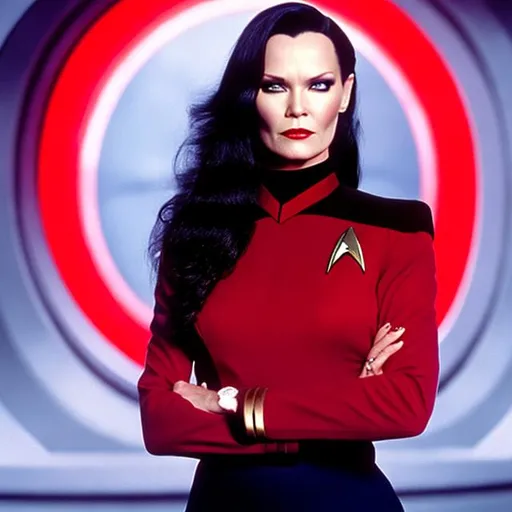 Prompt: Tarja Turunen in a Starfleet uniform. {Star Trek: The Next Generation}