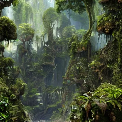 Prompt: Scenary of film Indiana Jones The Temple of Perdition, Tarzan, jungle amazon,
 hyperrealistic, photorealistic, ultra-detailed, intricate details, unreal engine, octane render, bioma of scarped mountain, cavern in the montain   and amazing forest,rocks and gigant green fern, lake , 4k. A vine covered tutor in the style of alexander jansson and gediminas pranckevicius mystical, magical, bloosom, volumetric lighting.