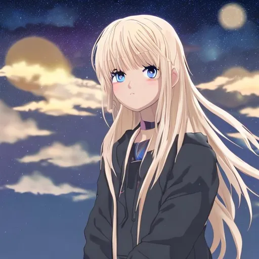 Prompt: blonde anime character seeing the night sky