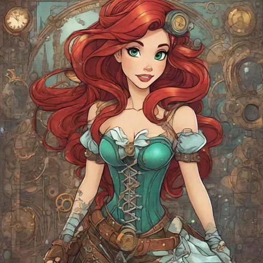 Prompt: vivid, super detailed, Ariel Disney princess, cute, steampunk, full color, full body