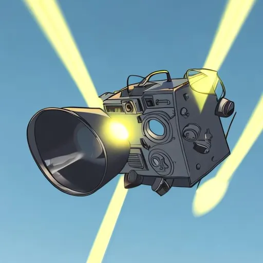 Prompt: cartoon image of camera throwing light from under the plane
