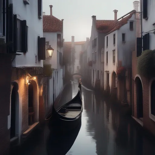 Prompt: In her next life, she wishes to return to the water town, to where canals flow against a dreamy backdrop of quaint white buildings, masterpiece, best quality, in noir style
