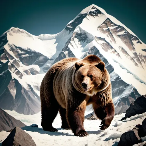 Prompt: grizzly bear  off MT Everest ,retro