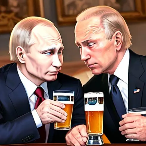 Prompt: Joe Biden and Vladimir Putin having a drink of beer together