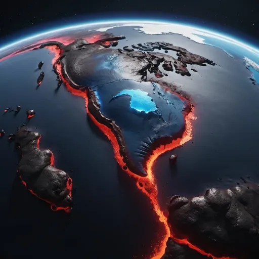 Prompt: the earth with blue and red lava, real cinematic experience