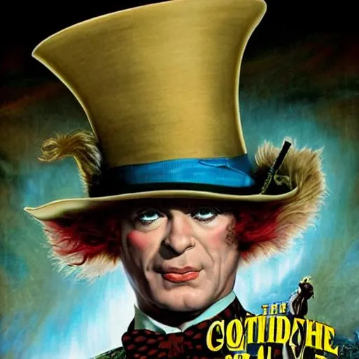Prompt: GODS COUNTRY ,ultra sharp, highly detailed, highest quality, character portrait, Steampunk Mad Hatter, art by Alex Ross and Brian Bolland and Dr. Seuss and John Tenniel and George Cruikshank and Maurice Sendak and Neal Adams, smooth, sharp focus, trending on artforum, behance hd