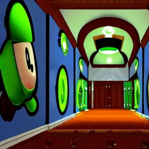 Prompt: Luigi’s mansion interior with stairs