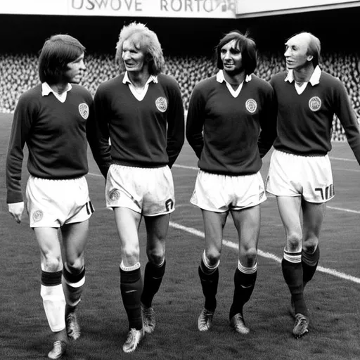 Prompt: Denis Law, George Best and Bobby Charlton 