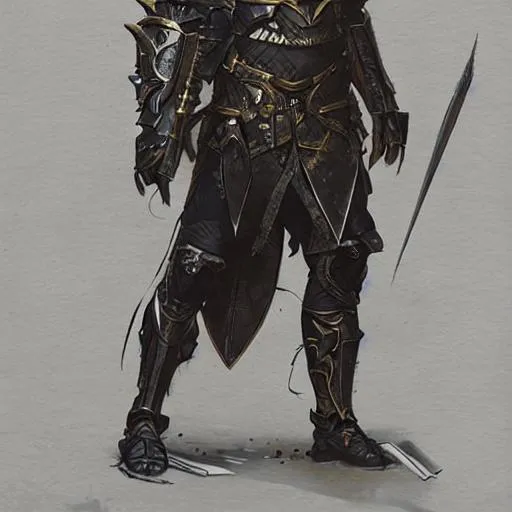 Prompt: a male half-elf in dark grey half-plate armor with gold accents, wearing a backpack and goggles, D&D, fantasy, intricate, cinematic lighting, highly detailed, digital painting, artstation, concept art, smooth, sharp focus, illustration, art by Terry Moore and Greg Rutkowski and Alphonse Mucha