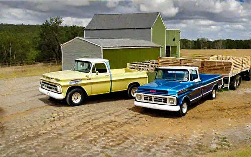 Prompt: Vintage GMC Trucks at a jobsite 