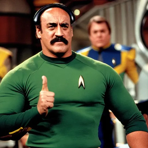 Prompt: Hulk Hogan in a Starfleet uniform. {Star Trek: The Next Generation}