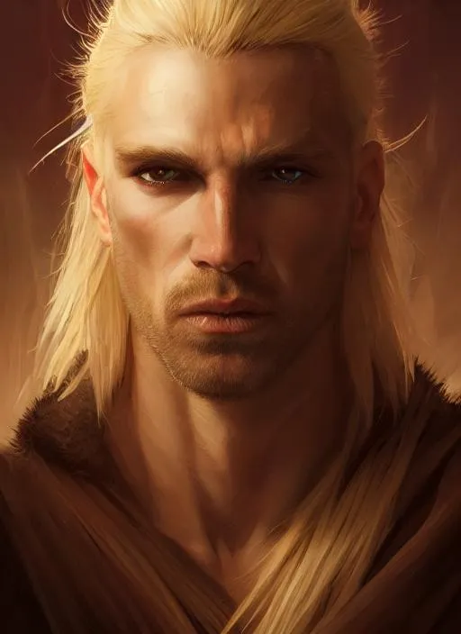 Portrait of vampire barbarian with blond hair and wi... | OpenArt
