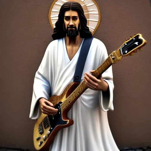 Prompt: that guy on the corner playing guitar named jesus dressed like jesus