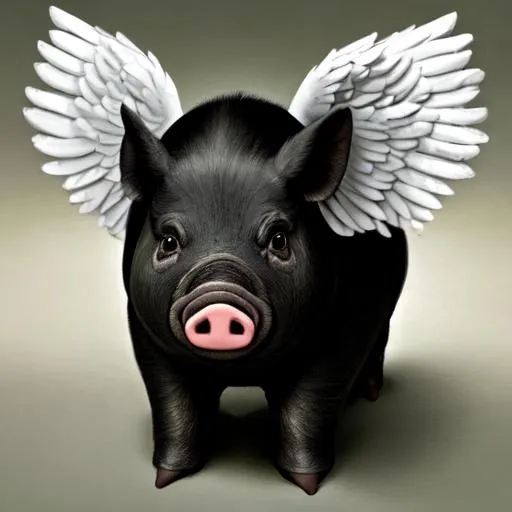 Prompt: a black pig with whit angel wings