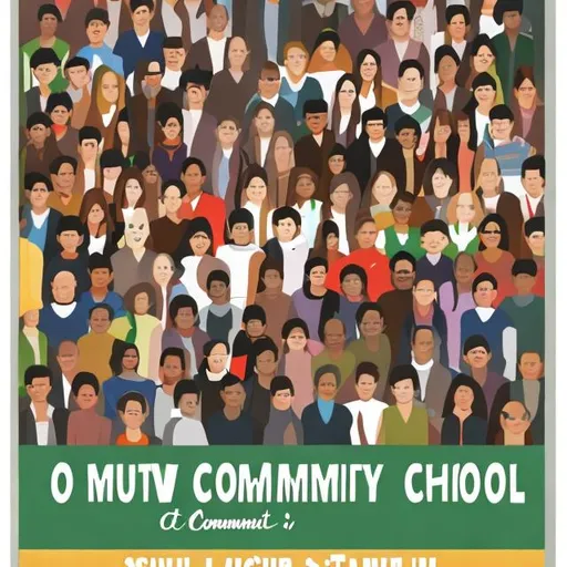 Prompt: a poster showing community at school


